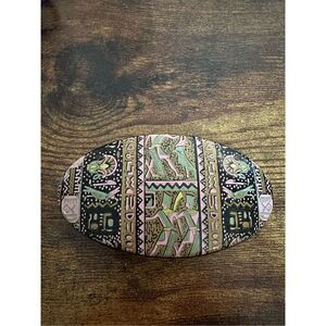 Vintage Hair Clip barrette Egyptian hieroglyphics Retro 1990s 3.75” Black Pink